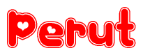 The image displays the word Perut written in a stylized red font with hearts inside the letters.