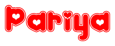The image is a clipart featuring the word Pariya written in a stylized font with a heart shape replacing inserted into the center of each letter. The color scheme of the text and hearts is red with a light outline.