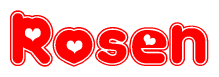 The image displays the word Rosen written in a stylized red font with hearts inside the letters.