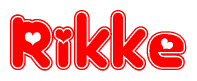 The image displays the word Rikke written in a stylized red font with hearts inside the letters.