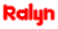 The image is a clipart featuring the word Ralyn written in a stylized font with a heart shape replacing inserted into the center of each letter. The color scheme of the text and hearts is red with a light outline.