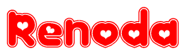 The image displays the word Renoda written in a stylized red font with hearts inside the letters.
