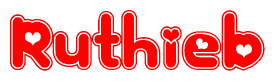 The image displays the word Ruthieb written in a stylized red font with hearts inside the letters.