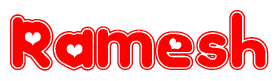 The image displays the word Ramesh written in a stylized red font with hearts inside the letters.