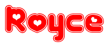 The image displays the word Royce written in a stylized red font with hearts inside the letters.