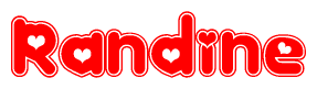 The image is a clipart featuring the word Randine written in a stylized font with a heart shape replacing inserted into the center of each letter. The color scheme of the text and hearts is red with a light outline.
