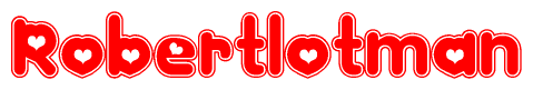 The image is a clipart featuring the word Robertlotman written in a stylized font with a heart shape replacing inserted into the center of each letter. The color scheme of the text and hearts is red with a light outline.