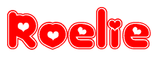 The image displays the word Roelie written in a stylized red font with hearts inside the letters.