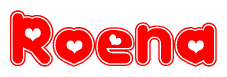 The image displays the word Roena written in a stylized red font with hearts inside the letters.