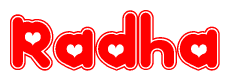 Radha Word with Heart Shapes