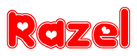 The image displays the word Razel written in a stylized red font with hearts inside the letters.