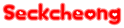 The image is a clipart featuring the word Seckcheong written in a stylized font with a heart shape replacing inserted into the center of each letter. The color scheme of the text and hearts is red with a light outline.