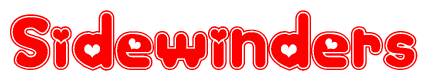 The image is a clipart featuring the word Sidewinders written in a stylized font with a heart shape replacing inserted into the center of each letter. The color scheme of the text and hearts is red with a light outline.