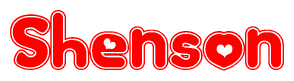 The image displays the word Shenson written in a stylized red font with hearts inside the letters.