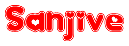 The image displays the word Sanjive written in a stylized red font with hearts inside the letters.