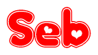 The image displays the word Seb written in a stylized red font with hearts inside the letters.