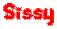 The image is a clipart featuring the word Sissy written in a stylized font with a heart shape replacing inserted into the center of each letter. The color scheme of the text and hearts is red with a light outline.