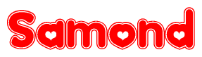 The image is a clipart featuring the word Samond written in a stylized font with a heart shape replacing inserted into the center of each letter. The color scheme of the text and hearts is red with a light outline.