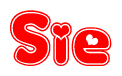 The image is a clipart featuring the word Sie written in a stylized font with a heart shape replacing inserted into the center of each letter. The color scheme of the text and hearts is red with a light outline.