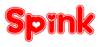 The image is a clipart featuring the word Spink written in a stylized font with a heart shape replacing inserted into the center of each letter. The color scheme of the text and hearts is red with a light outline.