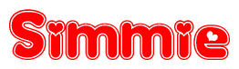 The image displays the word Simmie written in a stylized red font with hearts inside the letters.