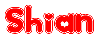 The image is a clipart featuring the word Shian written in a stylized font with a heart shape replacing inserted into the center of each letter. The color scheme of the text and hearts is red with a light outline.