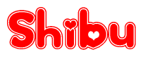 The image displays the word Shibu written in a stylized red font with hearts inside the letters.