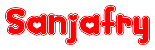 The image displays the word Sanjafry written in a stylized red font with hearts inside the letters.