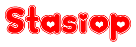 The image displays the word Stasiop written in a stylized red font with hearts inside the letters.