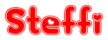 The image is a clipart featuring the word Steffi written in a stylized font with a heart shape replacing inserted into the center of each letter. The color scheme of the text and hearts is red with a light outline.