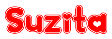 The image is a clipart featuring the word Suzita written in a stylized font with a heart shape replacing inserted into the center of each letter. The color scheme of the text and hearts is red with a light outline.