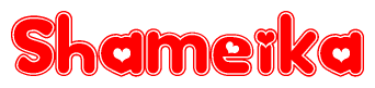 The image is a clipart featuring the word Shameika written in a stylized font with a heart shape replacing inserted into the center of each letter. The color scheme of the text and hearts is red with a light outline.