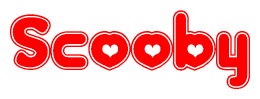 The image is a clipart featuring the word Scooby written in a stylized font with a heart shape replacing inserted into the center of each letter. The color scheme of the text and hearts is red with a light outline.