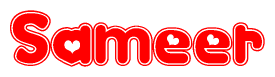 The image displays the word Sameer written in a stylized red font with hearts inside the letters.