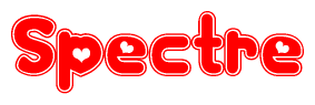 The image is a clipart featuring the word Spectre written in a stylized font with a heart shape replacing inserted into the center of each letter. The color scheme of the text and hearts is red with a light outline.