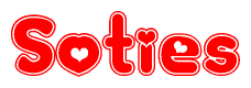 The image is a clipart featuring the word Soties written in a stylized font with a heart shape replacing inserted into the center of each letter. The color scheme of the text and hearts is red with a light outline.