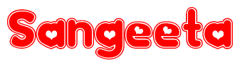The image displays the word Sangeeta written in a stylized red font with hearts inside the letters.