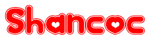 The image is a clipart featuring the word Shancoc written in a stylized font with a heart shape replacing inserted into the center of each letter. The color scheme of the text and hearts is red with a light outline.