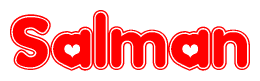 The image is a clipart featuring the word Salman written in a stylized font with a heart shape replacing inserted into the center of each letter. The color scheme of the text and hearts is red with a light outline.