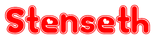 The image is a clipart featuring the word Stenseth written in a stylized font with a heart shape replacing inserted into the center of each letter. The color scheme of the text and hearts is red with a light outline.