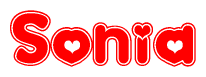 The image displays the word Sonia written in a stylized red font with hearts inside the letters.