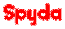 The image is a clipart featuring the word Spyda written in a stylized font with a heart shape replacing inserted into the center of each letter. The color scheme of the text and hearts is red with a light outline.