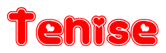 The image displays the word Tenise written in a stylized red font with hearts inside the letters.