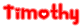 The image is a clipart featuring the word Timothy written in a stylized font with a heart shape replacing inserted into the center of each letter. The color scheme of the text and hearts is red with a light outline.