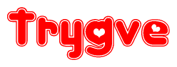 The image is a clipart featuring the word Trygve written in a stylized font with a heart shape replacing inserted into the center of each letter. The color scheme of the text and hearts is red with a light outline.