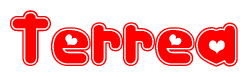   The image displays the word Terrea written in a stylized red font with hearts inside the letters. 