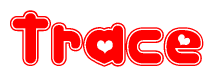 The image displays the word Trace written in a stylized red font with hearts inside the letters.