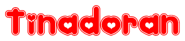 The image displays the word Tinadoran written in a stylized red font with hearts inside the letters.