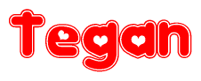 The image displays the word Tegan written in a stylized red font with hearts inside the letters.