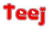 The image is a clipart featuring the word Teej written in a stylized font with a heart shape replacing inserted into the center of each letter. The color scheme of the text and hearts is red with a light outline.